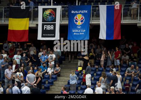 Illustration prise lors d'un match de basket-ball entre les Lions belges de Belgique et la Russie, cinquième partie de qualification pour la coupe du monde 2019 dans le groupe E, vendredi 29 juin 2018 à Merksem, Anvers. BELGA PHOTO JASPER JACOBS Banque D'Images