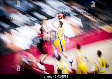 Illustration prise lors d'un match de basket-ball entre les Lions belges de Belgique et la Bosnie-Herzégovine, sixième et dernière partie de qualification pour la coupe du monde 2019 dans le groupe E, lundi 02 juillet 2018 à Merksem, Anvers. BELGA PHOTO JASPER JACOBS Banque D'Images