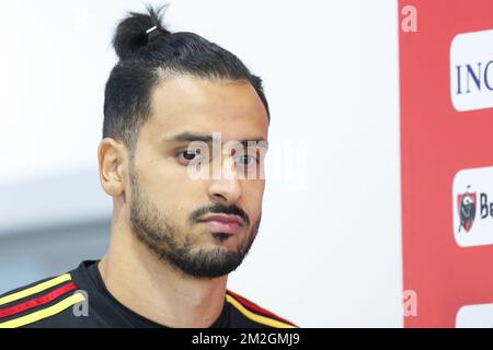 Le Nacer Chadli de Belgique arrive pour une conférence de presse de l'équipe nationale belge de football les Diables rouges à Dedovsk, près de Moscou, Russie, dimanche 08 juillet 2018. Les Devils se sont qualifiés pour les demi-finales de la coupe du monde de la FIFA 2018, mardi prochain ils rencontreront la France. BELGA PHOTO BRUNO FAHY Banque D'Images