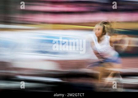 Elina Kinnunen photographiée en action au cours du deuxième jour des Championnats du monde d'athlétisme U20 de l'IAAF à Tampere, Finlande, mardi 10 juillet 2018. Les U20 mondes ont lieu du 10 au 15 juillet 2018. BELGA PHOTO JASPER JACOBS Banque D'Images