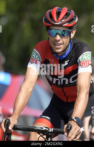 Australian Richie porte of BMC Racing photographiée avant le début de la septième étape de l'édition 105th de la course cycliste Tour de France, de Fougères à Chartres (231 km), en France, vendredi 13 juillet 2018. Le Tour de France de cette année se déroule de 7 juillet à 29 juillet. BELGA PHOTO YORICK JANSENS Banque D'Images