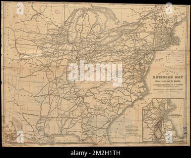 La nouvelle carte des chemins de fer de Dinsmore des États-Unis et des Canadas, montrant tous les chemins de fer achevés et en cours, soigneusement compilés à partir de sources officielles, pour le guide des chemins de fer de Dinsmore, chemins de fer, Canada, cartes, chemins de fer, Etats-Unis, cartes, chemins de fer, Massachusetts, cartes, Canada, cartes, États-Unis, cartes Norman B. Leventhal Map Center Collection Banque D'Images