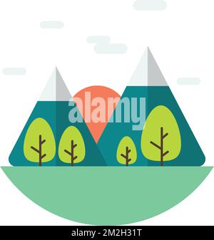 illustration des arbres et des montagnes dans un style minimaliste isolé sur fond Illustration de Vecteur