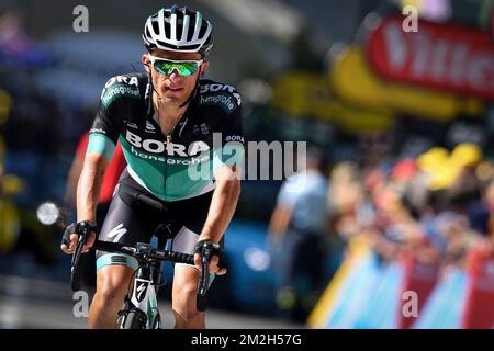 Le Rafal Majka polonais de Bora-Hansgrohe franchit la ligne d'arrivée de l'étape 15th dans l'édition 105th de la course cycliste Tour de France, de Millau à Carcassonne (181,5km), France, dimanche 22 juillet 2018. Le Tour de France de cette année se déroule de 7 juillet à 29 juillet. BELGA PHOTO DAVID STOCKMAN Banque D'Images