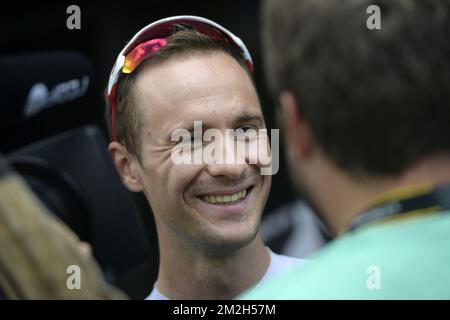 Belge Edward Thesuns de Team Sunweb photographié avant le début de la scène 15th dans l'édition 105th de la course cycliste Tour de France, de Millau à Carcassonne (181,5km), France, dimanche 22 juillet 2018. Le Tour de France de cette année se déroule de 7 juillet à 29 juillet. BELGA PHOTO YORICK JANSENS Banque D'Images