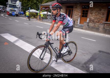 Fabio Aru italien des Émirats Arabes Unis photographié avant la deuxième étape de la course cycliste Tour de Wallonie, à 167,2 km de Villers-la-ville à Namur, le dimanche 29 juillet 2018. BELGA PHOTO LUC CLAESSEN Banque D'Images