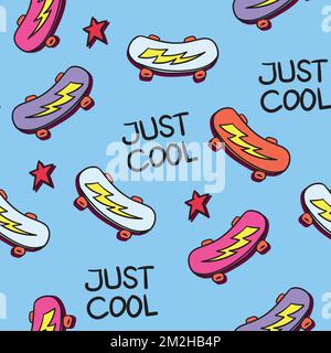 Hand drawn skateboard seamless pattern with template Stock Vector