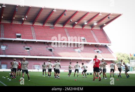 L'illustration montre une session d'entraînement du club néerlandais de football AFC Ajax, lundi 06 août 2018 à Liège. L'équipe se prépare pour la première partie du troisième tour de qualification de la Ligue des champions de l'UEFA contre le Standard de Liège des Belges. BELGA PHOTO VIRGINIE LEFOUR Banque D'Images