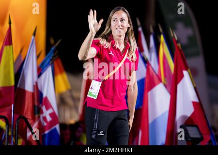 Eline Berings, athlète belge, photographié lors de la cérémonie d'ouverture des Championnats d'athlétisme européens, à Berlin, en Allemagne, le lundi 06 août 2018. Les championnats européens d'athlétisme se tiennent à Berlin du 07 au 12 août. BELGA PHOTO JASPER JACOBS Banque D'Images