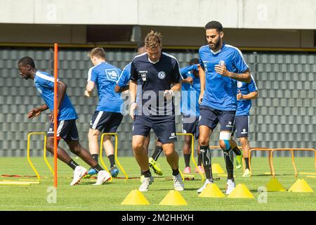 Dylan Bronn de Gent photographié lors d'une séance de formation de l'équipe belge de football KAA Gent, mardi 07 août 2018, à Gent. BELGA PHOTO JAMES ARTHUR GEKIERE Banque D'Images