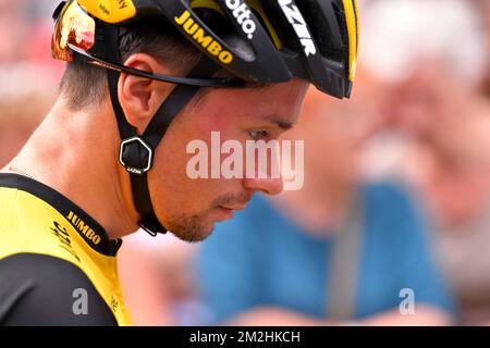 Primoz Rogall slovène de l'équipe LottoNL-Jumbo photographié lors de l'édition 20th de la course cycliste 'Na-Tour Dernycritérium', le mercredi 08 août 2018 à Anvers. Le concours fait partie des 'critérios' traditionnels, courses locales dans lesquelles se disputent principalement les cyclistes qui ont roulé sur le Tour de France. BELGA PHOTO LUC CLAESSEN Banque D'Images