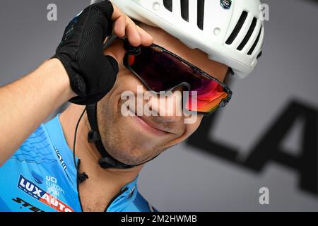 Belge Sean de Bie de verandas Willems - Crelan photographié au début de la quatrième étape de la course cycliste de Binkcbank Tour, 165,5km de Blankenberge à Ardooie, Belgique, jeudi 16 août 2018. BELGA PHOTO DAVID STOCKMAN Banque D'Images