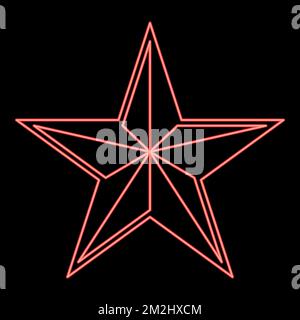 Étoile néon cinq coins étoile pentagonale rouge couleur vecteur illustration image plat style lumière Illustration de Vecteur