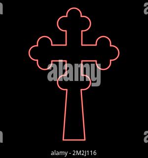 Néons croix trèfle sur église coupole domique avec coupe Croix monogramme religieux croix rouge vecteur couleur illustration image plat style lumière Illustration de Vecteur