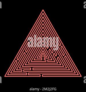 Neon triangular labyrinth Maze conundrum Labyrinth conundrum red color vector illustration image flat style light Stock Vector
