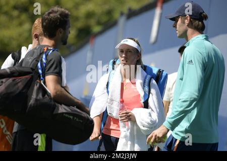 Elise Mertens Belge photographiée après une séance d'entraînement avant le début du tournoi de tennis américain Open Grand Chelem 118th, à Flushing Meadow, à New York City, États-Unis, le vendredi 24 août 2018. BELGA PHOTO YORICK JANSENS Banque D'Images