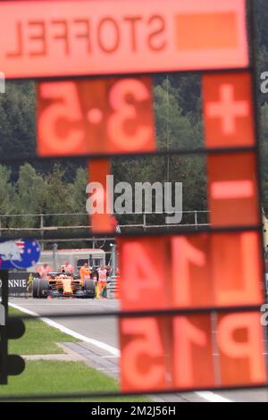 Le pilote belge de McLaren Stoffel Vandoorne en action la course du Grand Prix de Belgique de Formule 1 de Spa-Francorchamps, à Spa-Francorchamps, dimanche 26 août 2018. BELGA PHOTO BENOIT DOPPAGNE Banque D'Images