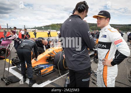 Le pilote belge de McLaren, Stoffel Vandoorne, photographié lors de la course du Grand Prix de Formule 1 de Spa-Francorchamps, à Spa-Francorchamps, dimanche 26 août 2018. BELGA PHOTO BENOIT DOPPAGNE Banque D'Images