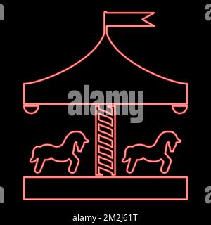 Neon carousel roundabout merry-go-round Vintage merry-go-round red color vector illustration image flat style light Stock Vector