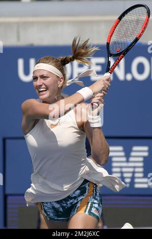 Petra Kvitova tchèque photographié en action lors d'un match de tennis entre la Belge Yanina Wickmayer (WTA 94) et la Tchèque Petra Kvitova (WTA 5), lors du premier tour des singles féminins au tournoi de tennis US Open Grand Chelem 118th, à Flushing Meadow, à New York, aux États-Unis, Mardi 28 août 2018. BELGA PHOTO YORICK JANSENS Banque D'Images