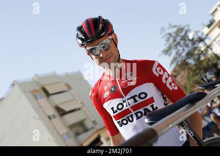 Belgian Sander Armee of Lotto Soudal pictured at the fourth stage of the Vuelta, Tour of Spain cycling race, 161,4km from Velez-Malaga to the 'Sierra de la Alfaguara' mountain range in Alfacar, Spain, Tuesday 28 August 2018. BELGA PHOTO YUZURU SUNADA FRANCE OUT Stock Photo