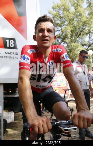 Polonais Michal Kwiatkowski de Team Sky photographié à la quatrième étape de la Vuelta, circuit de l'Espagne course cycliste, 161,4km de Velez-Malaga à la chaîne de montagnes 'Sierra de la Alfaguara' à Alfacar, Espagne, mardi 28 août 2018. BELGA PHOTO YUZURU SUNADA FRANCE OUT Banque D'Images