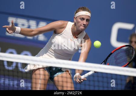 Petra Kvitova tchèque photographié en action lors d'un match de tennis entre la Belge Yanina Wickmayer (WTA 94) et la Tchèque Petra Kvitova (WTA 5), lors du premier tour des singles féminins au tournoi de tennis US Open Grand Chelem 118th, à Flushing Meadow, à New York, aux États-Unis, Mardi 28 août 2018. BELGA PHOTO YORICK JANSENS Banque D'Images