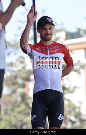 Belge Victor Campenaerts de Lotto Soudal photographié pendant la quatrième étape de la Vuelta, Tour d'Espagne course cycliste, 161,4km de Velez-Malaga à la chaîne de montagnes 'Sierra de la Alfaguara' à Alfacar, Espagne, mardi 28 août 2018. BELGA PHOTO YUZURU SUNADA FRANCE OUT Banque D'Images