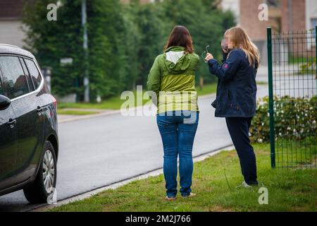 L'illustration montre le lieu d'un drame familial où une femme a tué ses trois enfants, à Varsenare, Jabbeke, le mercredi 29 août 2018. La police a arrêté la femme après avoir essayé de se suicider. BELGA PHOTO KURT DESPLENTER Banque D'Images