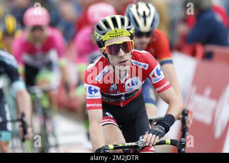 Britain's Adam Yates of Mitchelton - Scott rides the 11th stage of the 'Vuelta a Espana', Tour of Spain cycling race, 181,1km from Mondonedo to Faro de Estaca de Bares, Manon, Spain, Thursday 06 September 2018. BELGA PHOTO YUZURU SUNADA FRANCE OUT Stock Photo