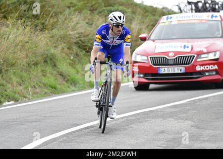 Belgian Dries Devenys of Quick-Step Floors pictured at the 11th stage of the 'Vuelta a Espana', Tour of Spain cycling race, 181,1km from Mondonedo to Faro de Estaca de Bares, Manon, Spain, Thursday 06 September 2018. BELGA PHOTO YUZURU SUNADA FRANCE OUT Stock Photo