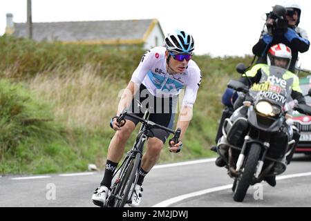 Dutch Dylan van Baarle de Team Sky passe la 11th étape de la 'Vuelta a Espana', Tour d'Espagne course cycliste, 181,1km de Mondonedo à Faro de Estaca de Bares, Manon, Espagne, jeudi 06 septembre 2018. BELGA PHOTO YUZURU SUNADA FRANCE OUT Banque D'Images