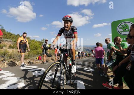 Fabio Aru italien des Émirats de l'équipe des Émirats photographiés en action pendant la phase 13th de la 'Vuelta a Espana', tournée de l'Espagne course cycliste, 181,1km de Candas, Carreno à Valle de Sabero, la Camperona, Espagne, vendredi 07 septembre 2018. BELGA PHOTO YUZURU SUNADA FRANCE OUT Banque D'Images