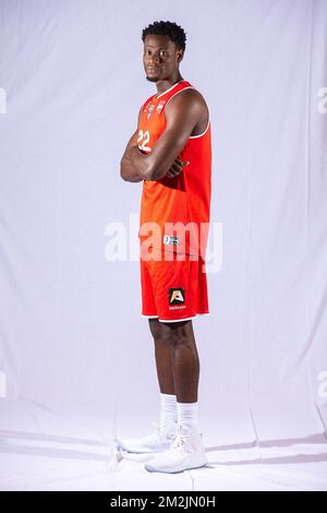 Kingsley Moses d'Anvers pose lors d'un photoshoot de l'équipe belge de basket-ball Telenet Giants Anvers, devant la Ligue EuroMillions 2018-2019, le mardi 18 septembre 2018 à Anvers. BELGA PHOTO JAMES ARTHUR GEKIERE Banque D'Images