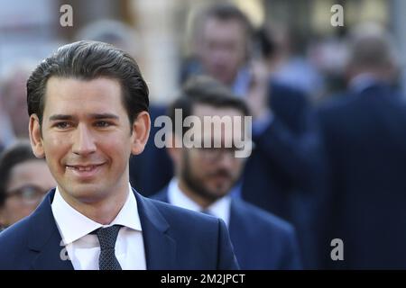 Le chancelier fédéral autrichien Sebastian Kurz en photo lors d'un sommet informel des chefs d'État ou de gouvernement, à Salzbourg, Autriche, le jeudi 20 septembre 2018. Les photos qui seront discutées au sommet incluent la migration et le commerce. BELGA PHOTO POOL DIDIER LEBRUN Banque D'Images