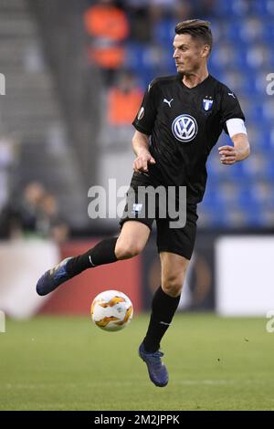 Markus Rosenberg, l'avant-projet de Malmo FF, photographié en action lors du match entre l'équipe belge de football KRC Genk et le club suédois Malmo FF à Genk, le jeudi 20 septembre 2018, le premier jour de la première étape du groupe de l'UEFA Europa League. BELGA PHOTO YORICK JANSENS Banque D'Images