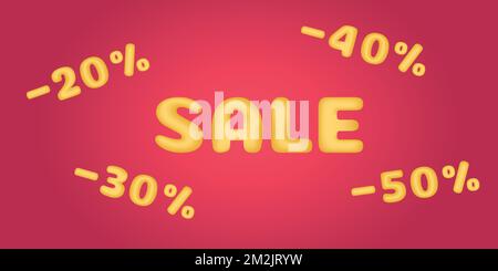3D bannière de vente. Arrière-plan vectoriel en couleur viva magenta. Vente de texte et rabais 20, 30, 40, 50 percents. Numéros et signes d'or. Publicité à la mode Illustration de Vecteur