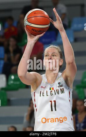 Chats belges Emma Meesseman photographiée lors d'un match de basket-ball entre l'équipe nationale belge les chats belges et le Japon, dimanche 23 septembre 2018 à Tenerife, Espagne, le deuxième match de la scène de groupe de la Champioship du monde des femmes, dans le Groupe C. BELGA PHOTO VIRGINIE LEFOUR Banque D'Images