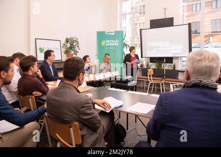 L'illustration montre une réunion avec Groen, responsable des listes des principales villes flamandes et de Bruxelles, à Gand, le mercredi 26 septembre 2018. Des élections locales ont lieu le 14 octobre en Belgique. BELGA PHOTO JAMES ARTHUR GEKIERE Banque D'Images