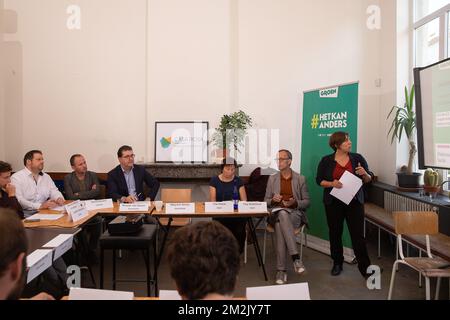 L'illustration montre une réunion avec Groen, responsable des listes des principales villes flamandes et de Bruxelles, à Gand, le mercredi 26 septembre 2018. Des élections locales ont lieu le 14 octobre en Belgique. BELGA PHOTO JAMES ARTHUR GEKIERE Banque D'Images