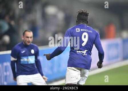 Jacques Zoua de Beerschot célèbre après avoir marqué un match de football entre Beerschot Wilrijk et AFC Tubize, le samedi 06 octobre 2018 à Anvers, le neuvième jour de la division Proximus League 1B du championnat belge de football. BELGA PHOTO JOHN THYS Banque D'Images