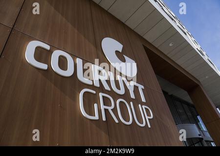 L'illustration montre le logo du Groupe Colruyt lors de l'inauguration de la première station de remplissage d'hydrogène entièrement intégrée, au Groupe Colruyt à Halle, le lundi 08 octobre 2018. BELGA PHOTO THIERRY ROGE Banque D'Images