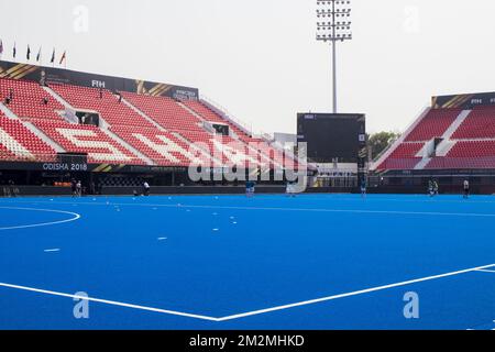 L'illustration montre le stade de hockey Kalinga à Bhubaneswar, en Inde, lors de la coupe du monde de hockey, le lundi 26 novembre 2018. BELGA PHOTO DANIEL TECHY Banque D'Images