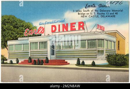 Earl's Diner, à 3 kilomètres au sud du Delaware Memorial Bridge sur les routes 13 et 40 des États-Unis, New Castle, Delaware, restaurants, Tichnor Brothers Collection, Cartes postales des États-Unis Banque D'Images