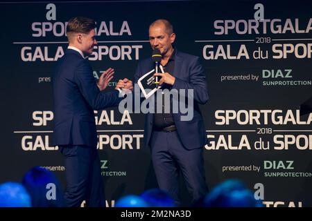 Belgian Remco Evenepoel and Karl Vannieuwkerke pictured during the gala evening for the sport women and men of the year 2018 awards, Saturday 22 December 2018, in Brussels. BELGA PHOTO LAURIE DIEFFEMBACQ-JASPER JACOBS-GREGORY VAN GANSEN-PHILIPPE CROCHET Stock Photo