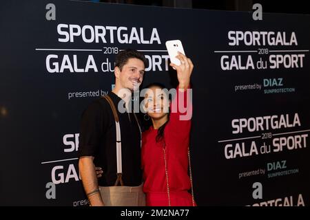 Aagje Vanwalleghem, ancienne gymnaste belge, et son partenaire photographiés lors de la soirée de gala pour les femmes et hommes sportifs de l'année 2018, samedi 22 décembre 2018, à Bruxelles. BELGA PHOTO LAURIE DIEFFEMBACQ-JASPER JACOBS-GREGORY VAN GANSEN-PHILIPPE CROCHET Banque D'Images