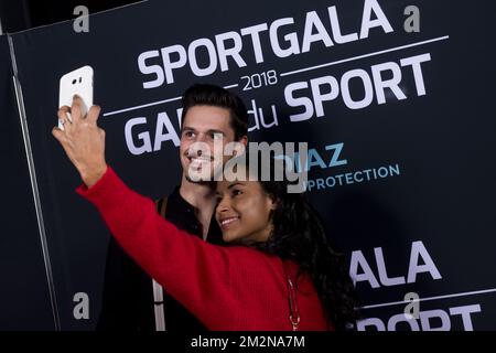 L'ancienne gymnaste belge Aagje Vanwalleghem et son partenaire la soirée de gala pour les femmes et hommes sportifs de l'année 2018, samedi 22 décembre 2018, à Bruxelles. BELGA PHOTO LAURIE DIEFFEMBACQ-JASPER JACOBS-GREGORY VAN GANSEN-PHILIPPE CROCHET Banque D'Images