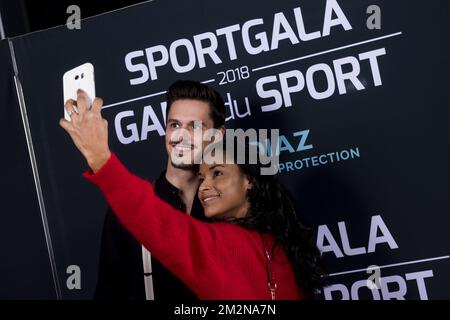 L'ancienne gymnaste belge Aagje Vanwalleghem et son partenaire la soirée de gala pour les femmes et hommes sportifs de l'année 2018, samedi 22 décembre 2018, à Bruxelles. BELGA PHOTO LAURIE DIEFFEMBACQ-JASPER JACOBS-GREGORY VAN GANSEN-PHILIPPE CROCHET Banque D'Images