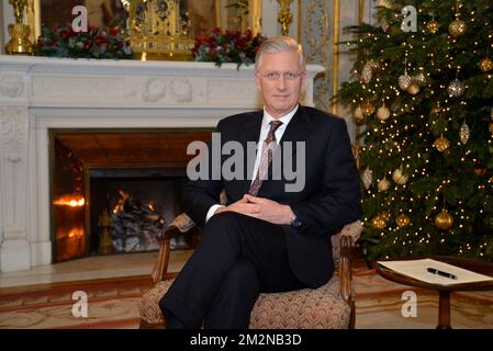 Illustration picture shows the registration of the yearly Christmas message and best wishes of King Filip - Philippe of Belgium, at the Royal Palace in Brussels on Monday 17 December 2018. BELGA PHOTO POOL FREDERIC ANDRIEU  Stock Photo