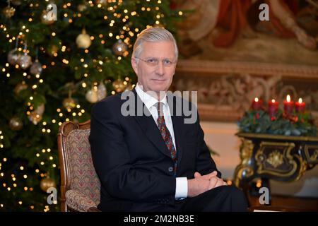 Illustration picture shows the registration of the yearly Christmas message and best wishes of King Filip - Philippe of Belgium, at the Royal Palace in Brussels on Monday 17 December 2018. BELGA PHOTO POOL FREDERIC ANDRIEU  Stock Photo